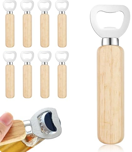 Décapsuleurs en Bois, Ouvre Bouteilles de Bière 8 Pièces, Décapsuleurs en Acier Inoxydable avec Poignée en Bois Ouvre Bouteille pour la Maison, Cuisine, Bar, Camping, Grand Cadeau pour Hommes