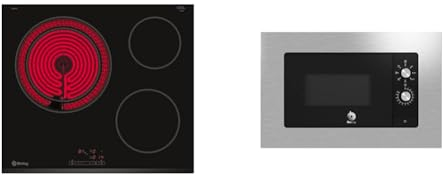 Balay 3EB715LR - Placa Vitrocerámica, 60cm, 2 Zonas, 5.700W, Función Silencio, Control Táctil & Microondas Integrable, 20 litros, con Marco, Grill, Iluminación LED, Asistente de Limpieza