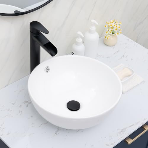 Fregadero redondo de baño de 15 x 15 pulgadas, fregadero de baño de 15 pulgadas, lavabo de tocador blanco, lavabo moderno de porcelana de cerámica para baño pequeño