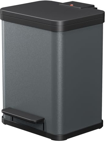 Hailo Öko duo Plus M Tret-Mülltrenner - freistehender 2 x 9 Liter Doppelmülleimer aus Stahlblech - Mülltrennsystem mit soft close Deckel - 2-fach Abfalltrenner für die Küche - Dunkelgrau matt