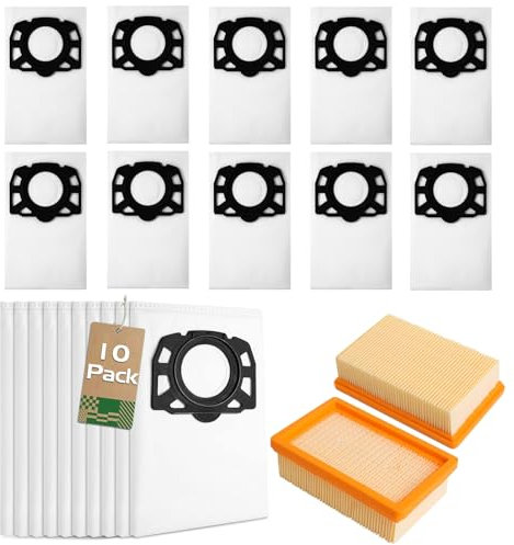 Ruucy 10 Sac Aspirateur pour Karcher WD6 WD4 WD5 MV4 MV5 MV6, Remplacement Sac et 2 Filtre pour Aspirateur Karcher, Kit Sacs à Poussière+Filtre pour Karcher WD6