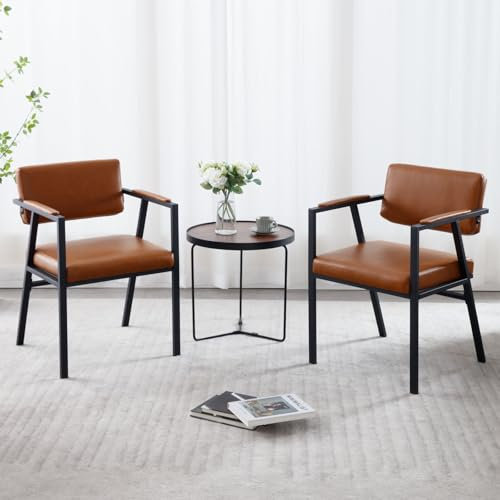 chairus Esszimmerstühle 2er Set Moderne Stühle Küchenstühle für Esszimmer PU Leder Akzentstühle Sessel mit Metallgestell für Wohnzimmer (Braun)