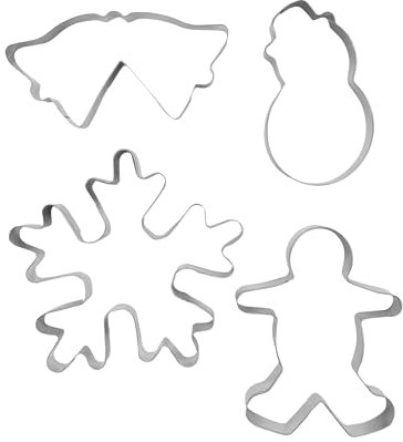 Zenker Christmas Cookie Cutters, 4 Piece Set, Snowman, Two Bells, Snowflake, Gingerbread Man, Biscuit Cutter for Baking, Cookie Cutters Pack of 4, Pastry Cutter, Stainless Steel, Silver