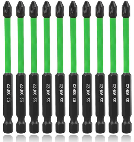 Saipor 10-Piece 90mm Long PZ2 Magnetic Impact Screwdriver Driver Bits Set, POZI No.2 Screw Driver Drill Bits, S2 Steel Pozidriv Screwdriver Bit Set, 1/4 Inch Hex Shank Impact Driver Bit