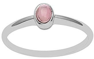 Bague solitaire en argent sterling 925 avec tourmaline rose et pierres précieuses (54)