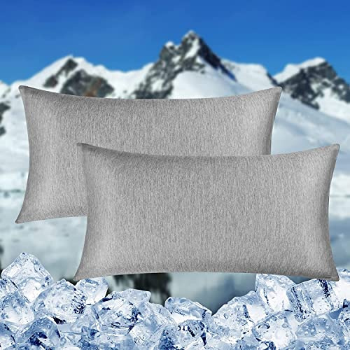 HOMFINE kühlender Kissenbezug 2er Set - 40 X 80 cm Kuhlmatte für Mensch Grau,Cooling Pillows,Nachtschweiß,Superweiche seitenschläferkissen Kissenhülle, Kühlfaser Doppelseitiges,abkühlung Sommer