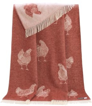 JJ Textile Chicken 100% Wool - Soft & Cosy With a Reversible Design - Quality Wool Throw for Bed, Sofa & Home Decor - Large Blanket 190cm x 130cm.