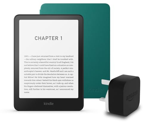 Kindle Paperwhite (2024 Release) 16 GB without ads, an Amazon Plant based Cover and an Amazon Powerfast 9W Power Adapter