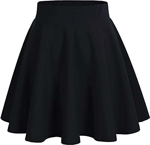 DRESSTELLS Black Mini Skirts for Women Versatile Stretchy Flowy Casual High Waist Basic A-Line Flared Skater Skirt Black S