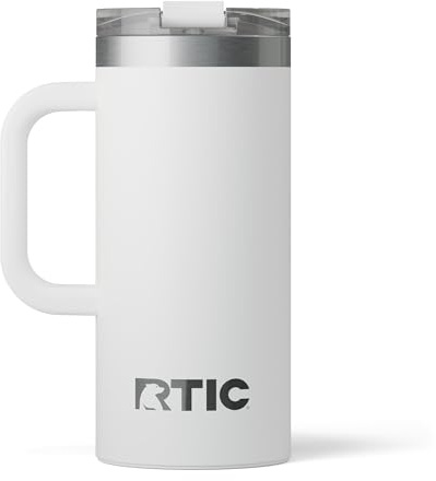 RTIC Road Trip 473 ml Travel Mug with Lid and Handle, Ceramic Liner, Insulated Stainless Steel, Metal, Double Wall Vacuum Insulation, Portable Coffee Mug, Tea Cup