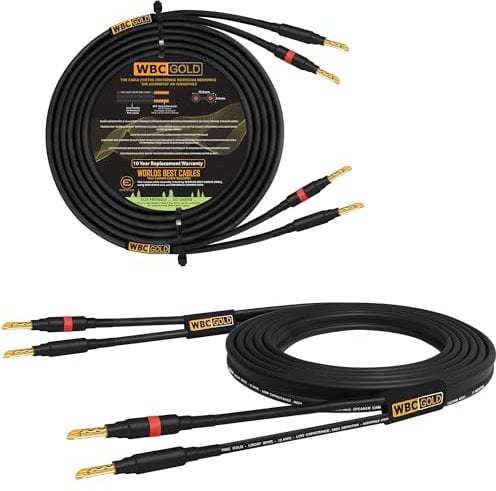 WORLDS BEST CABLES 6 Foot WBC-GOLD-LOCAP-SPKR-12 AWG - Low-Capacitance - Low-Inductance - High Purity OFC - Audiophile HiFi Speaker Cable Pair with Eminence Gold Banana Plugs