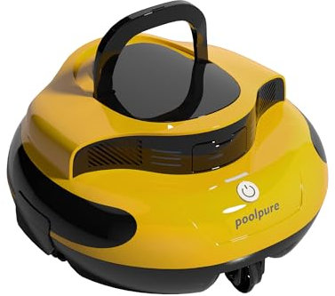 POOLPURE 2025 Neu Poolroboter, 55 Wh-120Minuten Reinigungszeit, Doppel-Motor, LED-Anzeigen, Selbsteinparkfunktion, IPX8 Wasserdicht, Kabelloser Poolsauger akku, Gelb