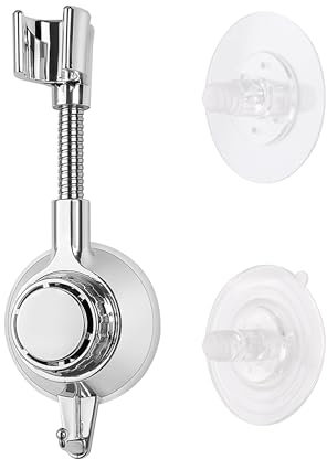 Duschkopfhalterung Kein Bohren, Duschkopfhalterung Saugnapf 360°, Handbrause Halterung Ohne Bohren, Wandhalterung, ABS-Kunststoff (Silber)
