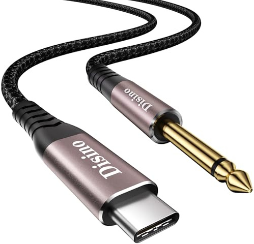 Disino Cavo audio TS da 6,35 mm a USB C, da USB tipo C a TS mono interconnessione AUX da 6,35 mm, cavo di registrazione per chitarra/basso, compatibile con laptop/PC/smartphone con porte USB C, 1,9 m