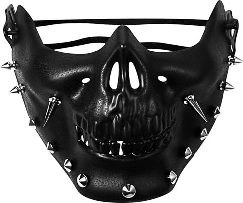 JewelryWe Totenkopf Halbmaske Maskerade Maske: Schwarz Steampunk Schädel Skelett Halbgesichtsmaske mit Spike Nieten Unisex Hip Hop Punk Horror Maske für Halloween Karneval Party Kostüm