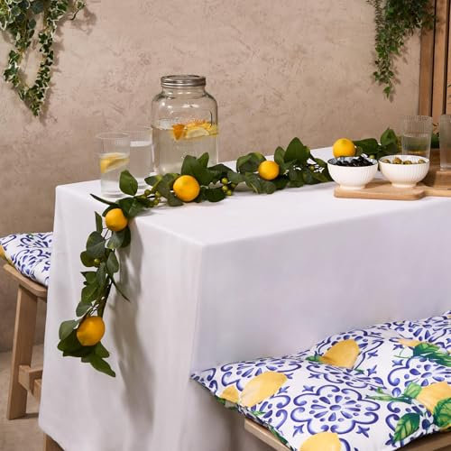 OHS Artificial Lemon Garland with Green Leaves, Indoor & Outdoor Decorative Artificial Garland for Home Party Wedding & Seasonal Decoration, Green/Yellow-One Size