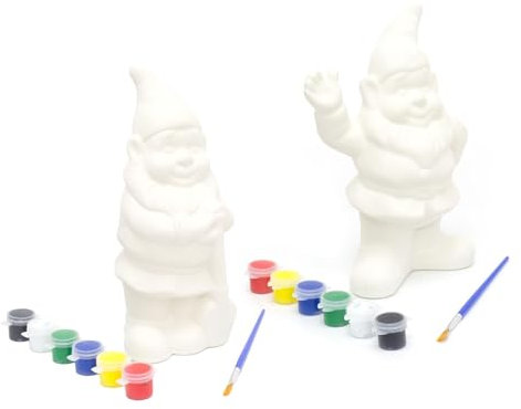 Carousel Home 2-Piece Children's Paint Your Own Garden Gnome Set | Pack of 2 Garden Gnomes DIY Craft Kits | Fun Arts & Crafts - Waving & Spade