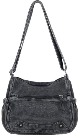 Ausing Crossbody Bag Damen Canvas Tasche Damen Umhängetasche Klein Jeanstasche Damen Vintage Jeans Tasche Damen Schwarz