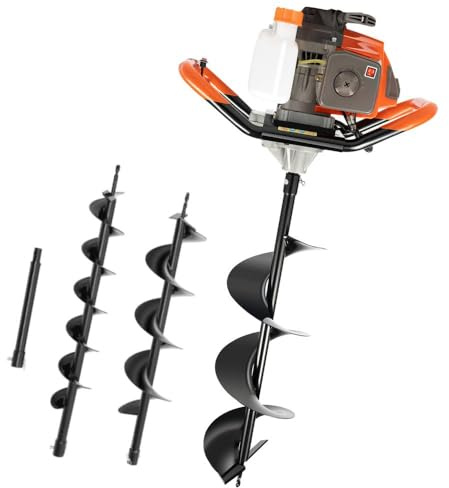 Ahoyador gasolina 71CC, taladro de tierra a gasolina, 2 tiempos, 2300 W, refrigeración por aire, 0–300 rpm, depósito 1 L, incluye 3 barrena (100, 150, 200 mm), alargador y gafas