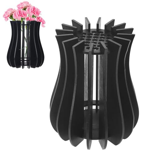 BOXOB Vaso per Fiori Puzzle in Legno, Espositore Creativo per Rose Girasoli Narcisi Loto Tulipani Bouquet Set Da Costruzione Regali Gli Amanti Dei Fiori (Stile A, Nero)