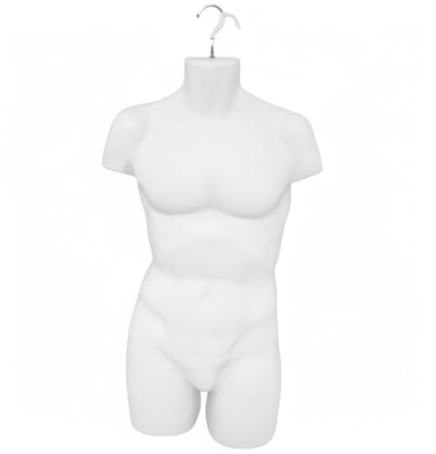 Matt White-Male Hanging Mannequin Body Form – Heavy-Duty Plastic Display Torso with Removable Hook