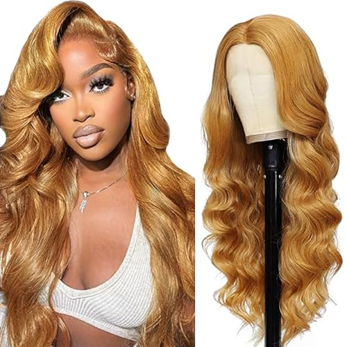 Creuost 30 Zoll Echthaar Perücke Body Wave 4X1 Swiss Spitze Lace Frontal Human Hair Wig haarspangen damen Unprocessed Brazilian Virgin Hair Pre Plucked With Natural Hairline #27 Honey Blonde