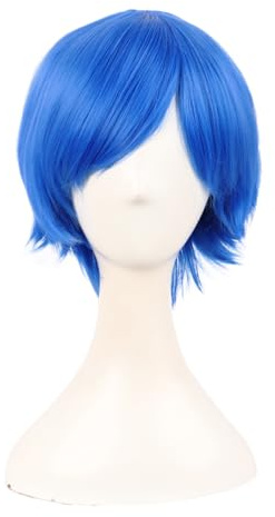 MapofBeauty 12 Inch Women Short Straight Cosplay Costume Wig (Bright Blue) | 30 cm Wig, Men, Side Bangs