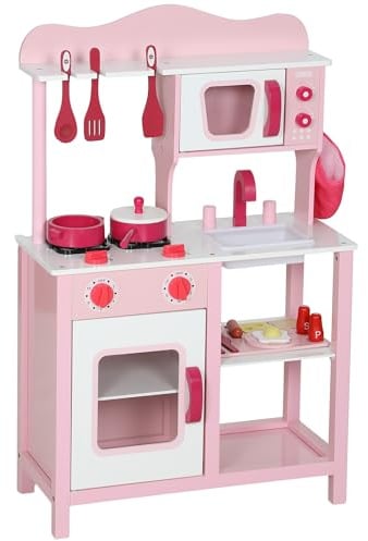 AIYAPLAY Kinderküche Spielküche mit Backofen, Herd, Spüle, Puppenküche mit Küchenzubehör, Soundfunktion Spielset für 3-6 Jahre Kinder, Rosa