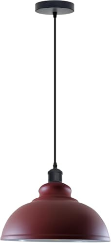 DC VOLTAGE Ceiling Pendant Light 32cm Width Curvy Shape Green Metal Industrial E27 Large Lamp Shade Fitting Fixtures Easy Fit Decor (Burgund)