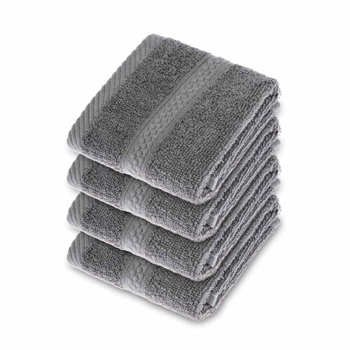 HOMESCAPES Charcoal Grey Turkish Cotton Set of 4 Face Cloths Flannel Super Soft Thick & Absorbent 500 GSM Towel Heavy Weight for everyday Luxury