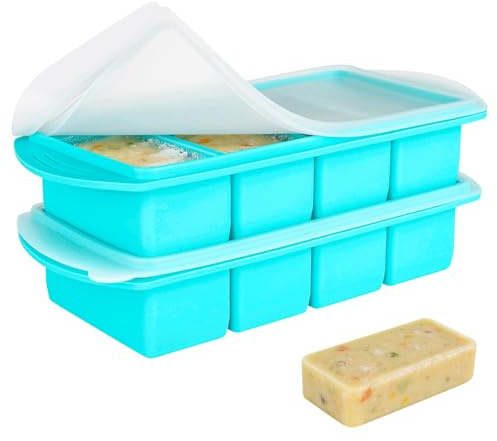 YHNDECO 2 Pack Silicone Freezer Tray for Soup Ice Cubes, 1000ML Freezer Containers with Lid, Makes 8 1-Cup Portions Cubes, Freezer Tray for Meal Prep, Soup, Sauce
