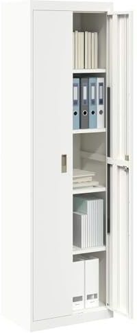 vidaXL Aufbewahrungsschrank Weiß 60 x 40 x 200 cm Stahl, Industrieller moderner Büroschrank, freistehende abschließbare Aufbewahrungslösung, robuster Stahl-Organizer, geräumige und sichere Einheit