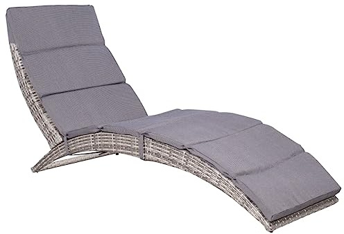 Teenpull Sonnenliege mit Auflage, klappbar, Poly Rattan Grau, 159x57x76 cm, für Garten, Terrasse, Pool, inklusive Polsterauflage, wetterfest, verstellbar