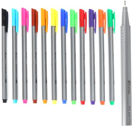 MOTIBACK Fineliner Stifte Set, 12 Farben, 0,3 mm Metallspitze, ergonomisches Dreikant-Design, wasserbasierte Tinte, trocknet nicht ein, 12 Stück
