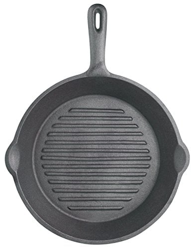 KitchenCraft Ribbed Round Induction-Safe Cast Iron Griddle Pan, 24 cm (9.5), comes with a KitchenCraft 15 year guarantee, Black