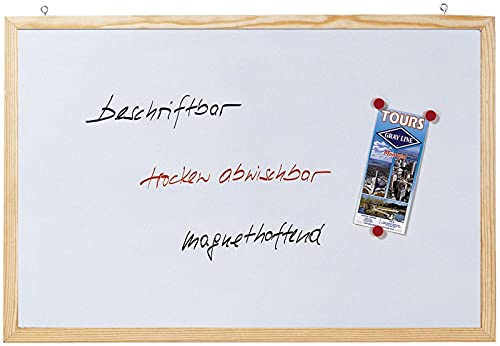 FRANKEN Whiteboard, magnetisch und beschreibbar, Schreibtafel Memoboard, lackierte Stahl-Oberfläche, mit Holzrahmen, Magnettafel zur Wandbefestigung, Weiß, 40 x 30 cm, CC-MM3040