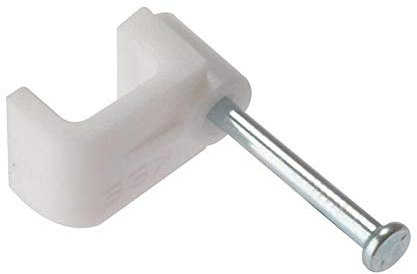 ForgeFix Cable Clips - Flat | 1.0mm | White Plastic Clip, Zinc Plated Nail | Box 100
