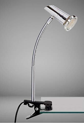 Trango 6612 Klemmleuchte - Tischlampe - Leseleuchte - Clip Lampe in Nickel matt mit Deko-Chrom Ring, Klemmspot - Nachtlicht - Schreibtischlampe inkl. 1x 5 Watt GU10 3000K warmweiß LED Leuchtmittel