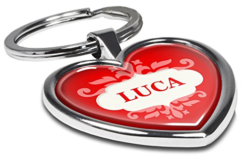 printplanet Schlüsselanhänger mit Namen Luca - Motiv Ornamente - Herz-Schlüsselanhänger, Namensschlüsselanhänger, personalisierter Anhänger, Herz-Anhänger, Chrom