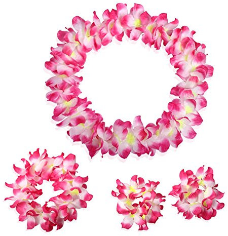 CISMARK Ensemble de colliers et bracelets hawaïens avec fleurs de luau - rose - taille unique