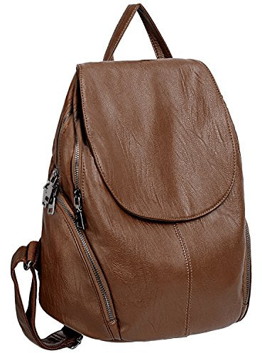 UTO Damen Rucksack gewaschenes PU Leder Reisetasche Große Kapazität Für Frauen Schultertasche Multifunktionaler Beutel Braun2