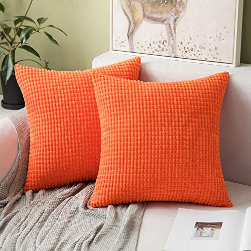 MIULEE 2er Set Kissenbezüge Kordsamt Dekokissen Kissenbezug Sofakissen Dekorativ Couchkissen Kissenhülle Bezug Weich für Wohnzimmer Schlafzimmer 45x45 cm, 18x18 Inch Hellorange