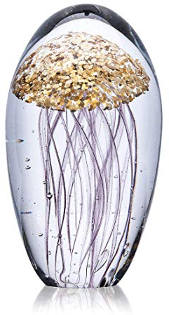 QFkris Glas-Quallen, mundgeblasene Kristallkunst-Figur, Heimdekoration, Glas, Briefbeschwerer, Schreibtisch-Ornament