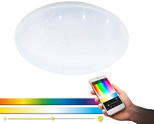 EGLO connect LED Deckenleuchte Totari-C, 1 flammige Wandlampe mit Kristall-Effekt aus Stahl und Kunststoff, Weiß, mit Fernbedienung, Farbtemperaturwechsel (warm, neutral, kalt), RGB, dimmbar, Ø 40 cm