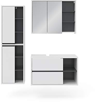 Vicco Badmöbel-Set Viola, Badezimmerschrank-Set, Weiß/Anthrazit, 3 Teile