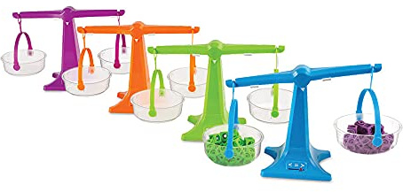 Learning Resources Nestable Pan Balances Set of 4, Clear Double Pan Balance Scale For Liquids and Solids, Easy to Assemble Kids Scale, Space Saving Storage Base, Balance Scale for Classroom