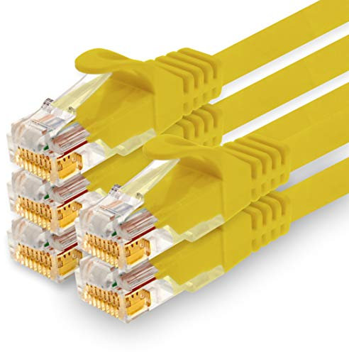 1CONN - Cavo di rete da 1,5 m, Ethernet, LAN, cavo patch per la massima velocità Internet e collega tutti i dispositivi con presa RJ 45 giallo - 5 pezzi