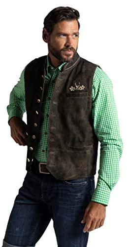 JP 1880 Herren große Größen Übergrößen Menswear L-8XL Weste, Ziegen Veloursleder, Tracht, Stehkragen mahagonibraun 62 796703115-62