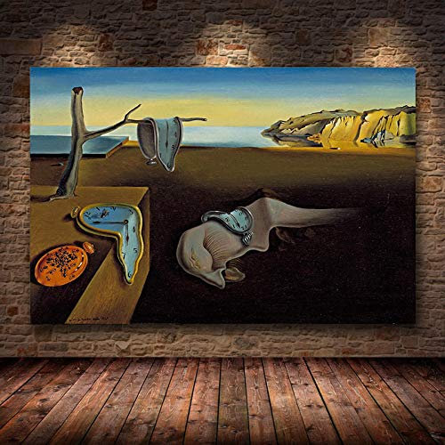 Impressions d'art mural Salvador Dali La persistance des horloges à mémoire Peinture surréaliste Affiche sur toile Photos pour salon 60x100cm (24x39in) avec cadre