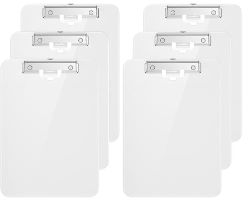 Hnogri Kunststoff-Klemmbrett 6er-Set, Standard A4 Letter Size Klemmbretter für Studenten, Büro und Frauen, Zwischenablage mit Stifthalter und Low Profile Clip, Größe 16,5 x 9 Zoll, (Weiß)